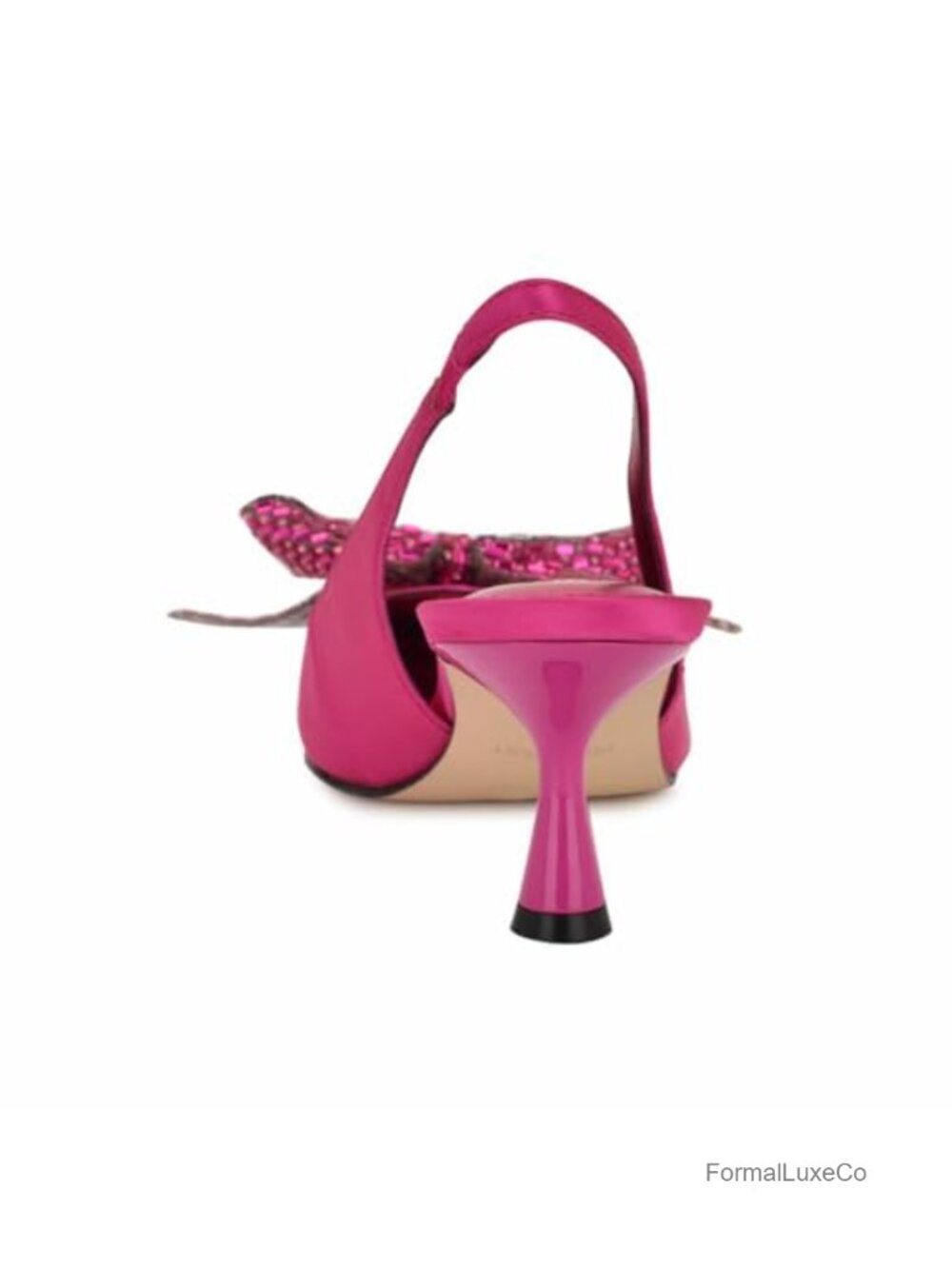 Slingback Pumps with Bow Detail Pointed Toe Satin Heels